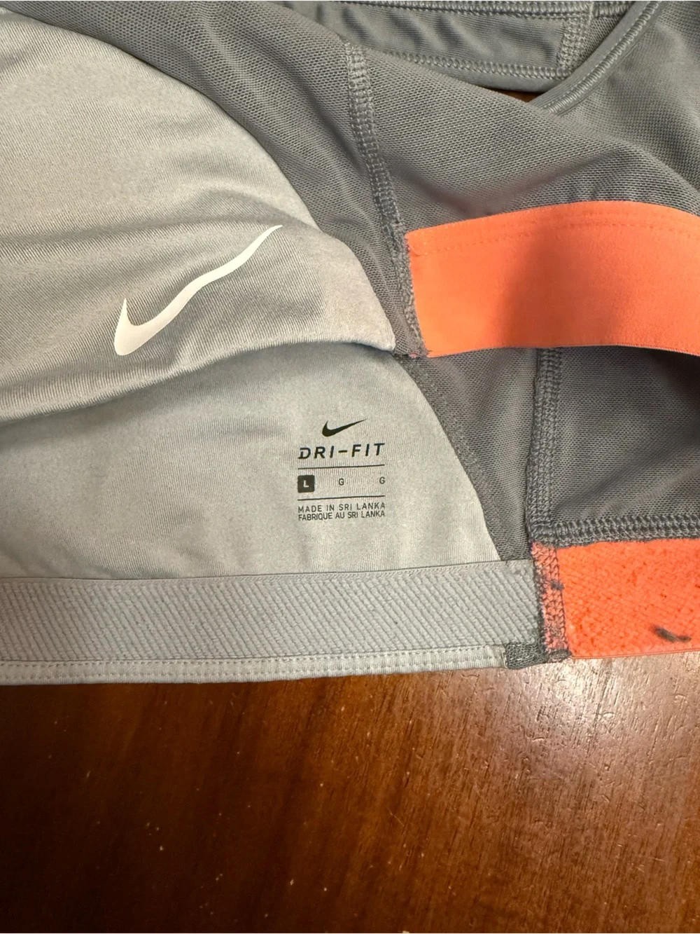 Nike Gray Cross-Back Sports Bra with Coral Logo Band